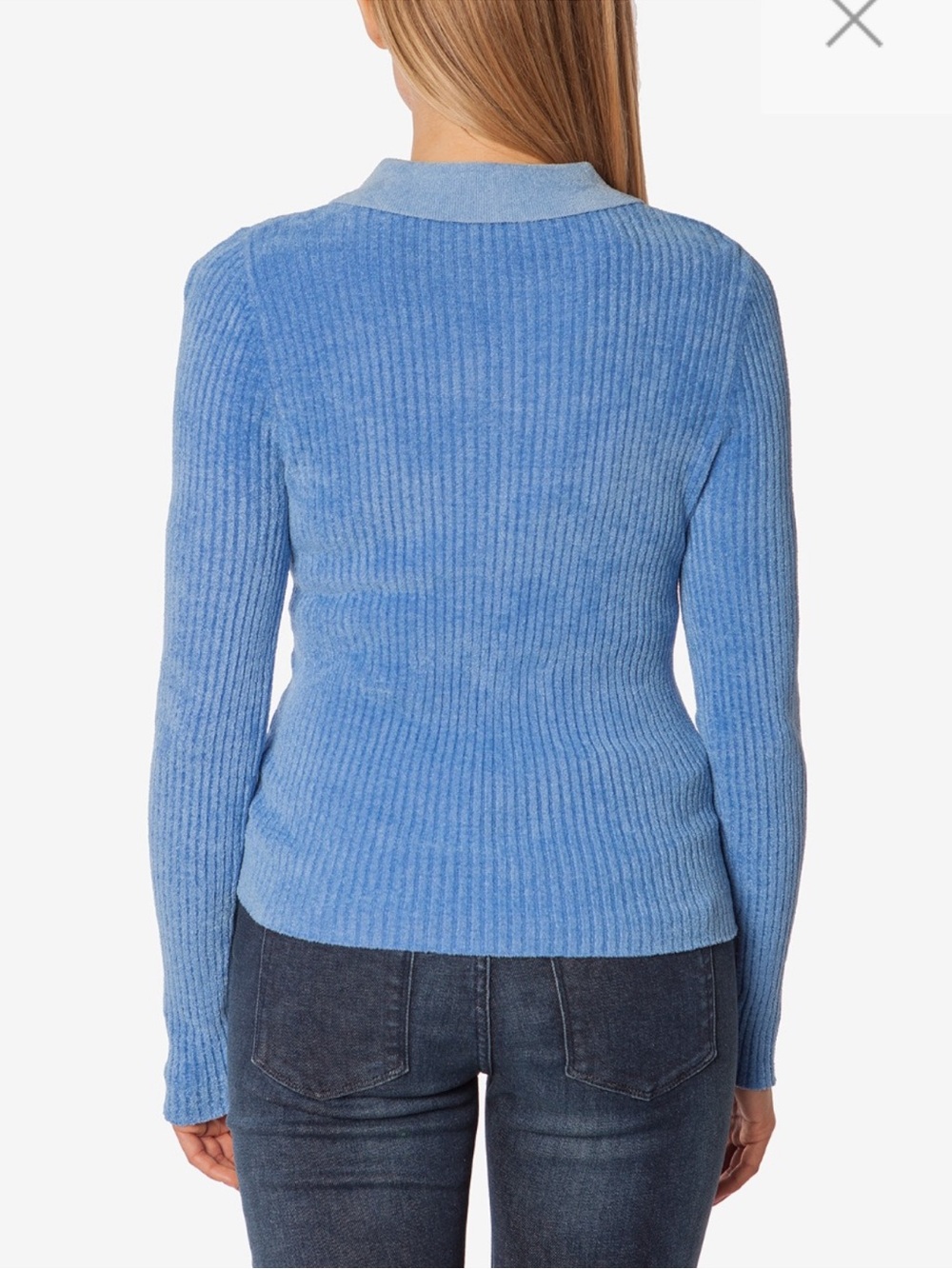 Pinko Blue Ribbed Collared V-Neck Button Cardigan - Picture 2 of 10